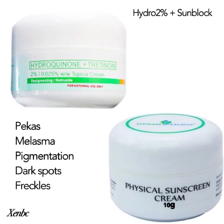 Derm Option 2in1 Hydroquinone Cream 2 Sunbock Cream Original Melasma Pekas Freckles