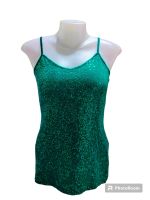 5666: เสื้อสายเดี่ยว สีเขียว ปักเลื่อมเนื้อผ้ายืดเด้ง Size S/ M (อก 32-34")