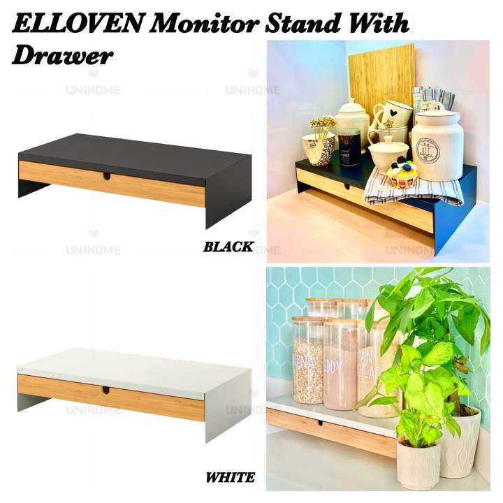 IKEA ELLOVEN Monitor stand with drawer (Black / White) Lazada