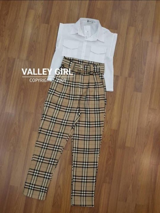 เชตเสื้อสีขาวคอปกแขนลั้มและกางเกงลายสก็อต-งานเกรดพรีเมี่ยม-by-valley-girl