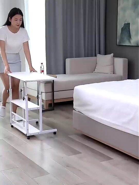 Sofa Side Table With Wheels (L60/80)cm Adjustable Portable Computer