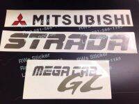 สติ๊กเกอร์ดั้งเดิม ติดฝาท้าย MITSUBISHI + STRADA + MAGA CAB GL ชุดมี3ขิ้น มีสีอ่อนกับสีเข้ม sticker ติดรถ แต่งรถ มิตซูบิชิ สตาด้า