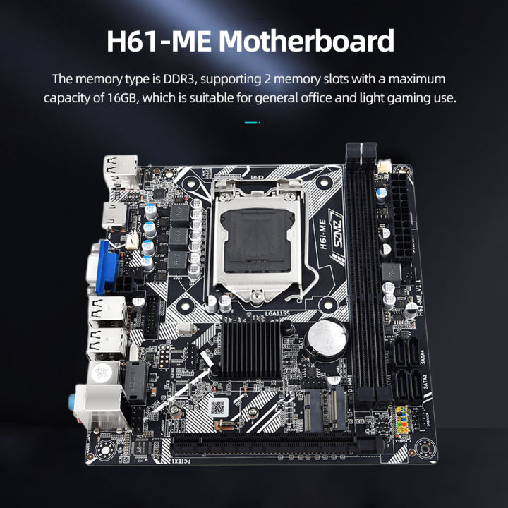 [Vktech] H61ME Desktop Computer Motherboard Support NVME M.2/WIFI M.2/VGA/HD/SATA2.0 Interface