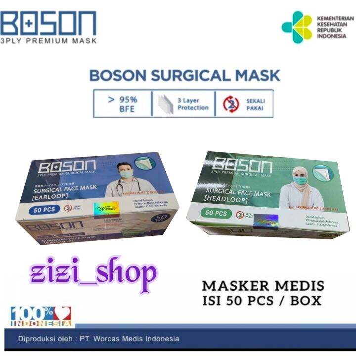 BOSON Premium Surgical Mask Earloop Dan Headloop 3 Ply - Masker Medis ...