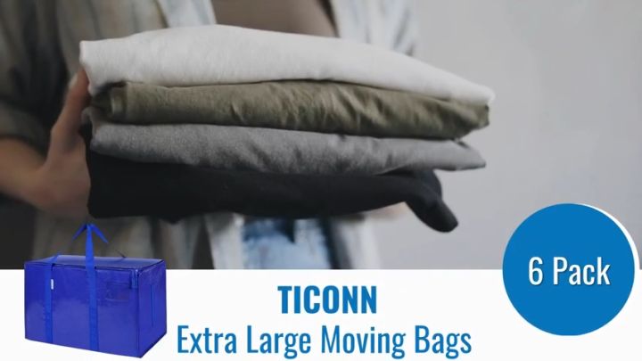 TICONN 6 Pack Extra Large Moving Bags with Zippers & Carrying