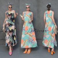 (นางแบบใส่ชุดขาย) V2 VC LeaF Maxi DreSS oN ChiLL DaY เดรสยาว แขนกุด เดรสลายใบไม้ สุดเก๋ เดรสหุ่นเพรียว ไปทะเลหรือทริปไหนๆก้อสดใส พร้อมผ้าผูกผม โพกหัวได้​ **งดรับลค.ดราม่า