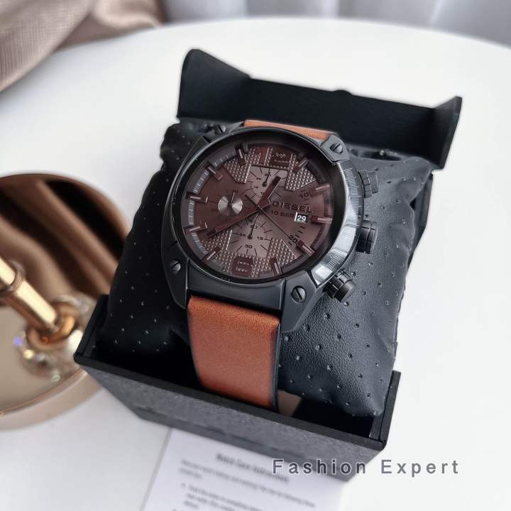 ของแท้100-dz4317-นาฬิกาข้อมือ-diesel-mens-overflow-analog-display-quartz-movement-brown-watch