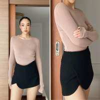 MMCHIC Wrap Skorts - กางเกงกระโปรงดีเทลพับซ้อนด้านหน้า สีดำ มีซับในทั้งตัว สวมใส่โดยซิปซ่อนด้านข้าง