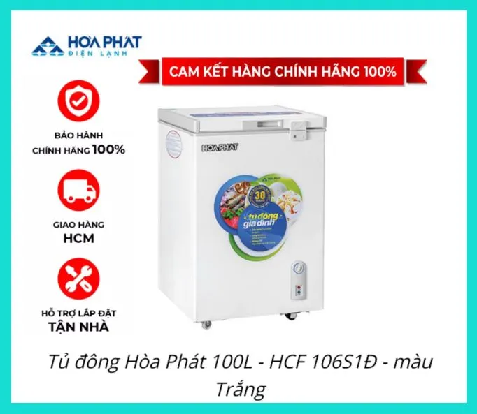 Tủ đông mini hiện đại Hoà Phát 100 lít mới 100% chất lượng bền bỉ chế độ làm lạnh siêu ấn tượng
