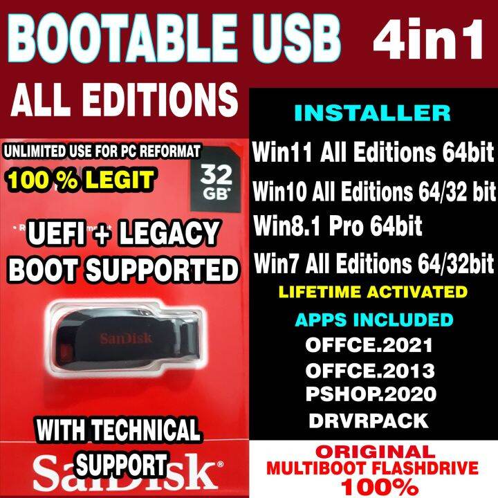 BOOTABLE USB 4 in 1 FLASHDRIVE ALL IN ONE WITH APPS | Lazada PH