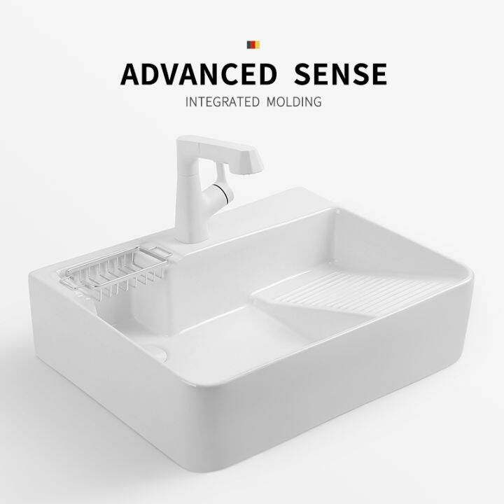 Table Basin Home Balcony Ceramic Laundry Basin with Washboard Laundry