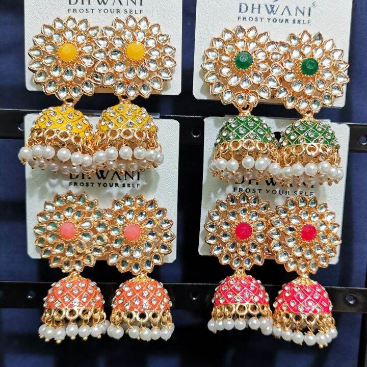 (READY STOCK) NEW ARRIVAL Studs Glass Stones Imitation Jhumka Earrings