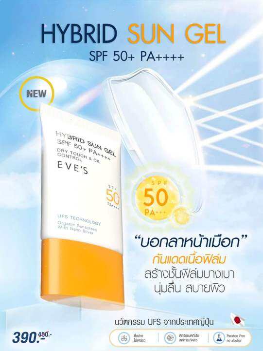 new-eves-กันแดด-อีฟส์-ซันเจล-ขนาด-30-ml-ป้องกันผิวจากแสง-uva-uvb-แสงสีฟ้า-เนื้อบางเบา-spf50-pa-คนท้องใช้ได้