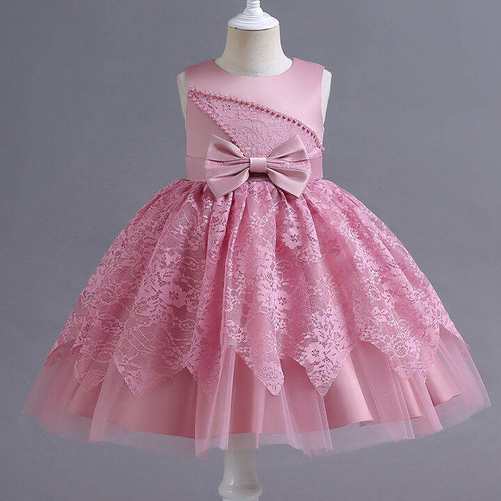 Children's Wear Ddresses Girl's Short Round Neck Dress Pin Bead Pattern