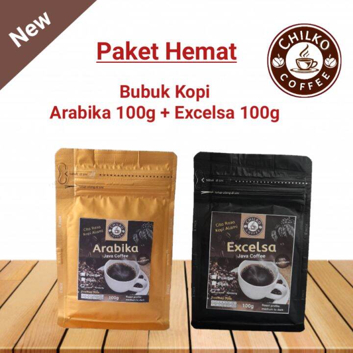 Bubuk kopi hitam murni paket hemat kopi excelsa dan kopi arabika 2 pcs
