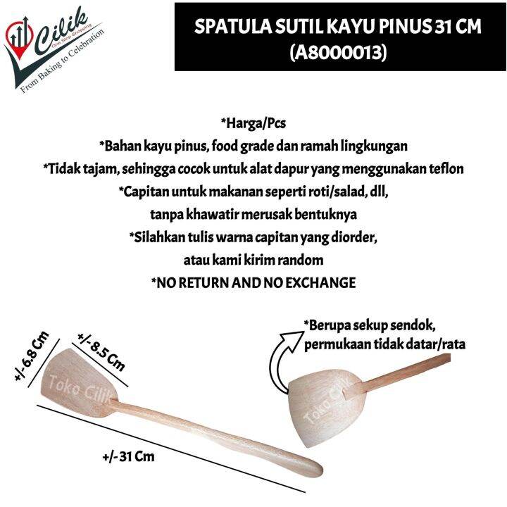 Spatula Sutil Kayu Susuk Pinus 31 Cm Food Grade Gorengan Wajan Teflon