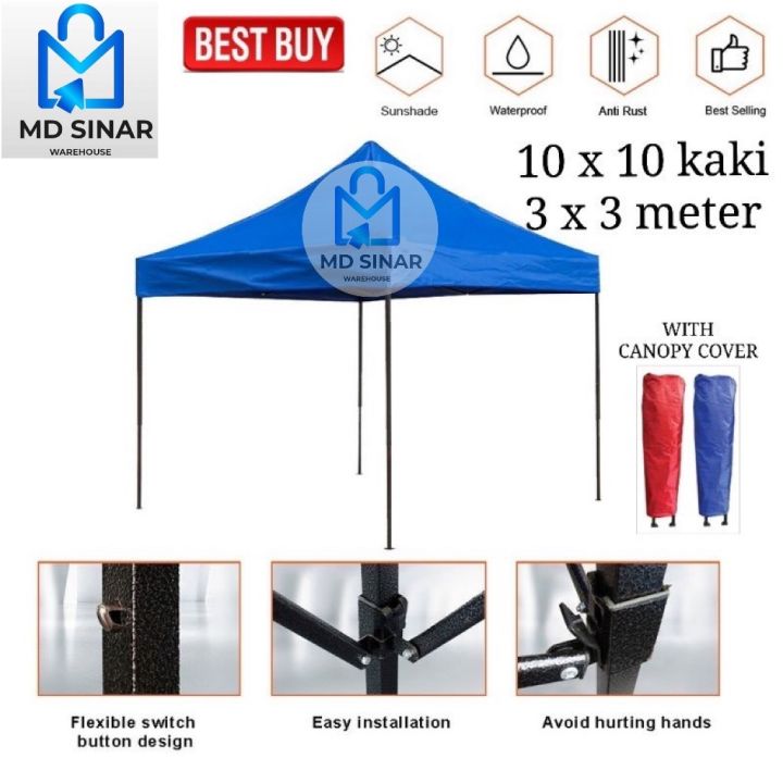 Md Sinar 10x10 Ft 3x3m Folding Canopy Folding Tent Kanopi Bazar Khemah Full Set Payung 9105