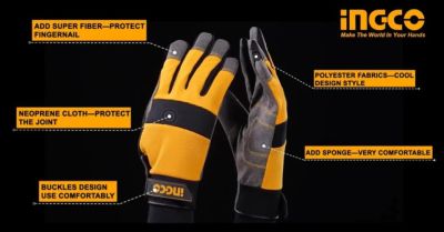 INGCO ถุงมือช่าง ถุงมือ  อเนกประสงค์ ไมโครไฟเบอร์ Size : XL รุ่น HGMG01 ( Mechanic Gloves )