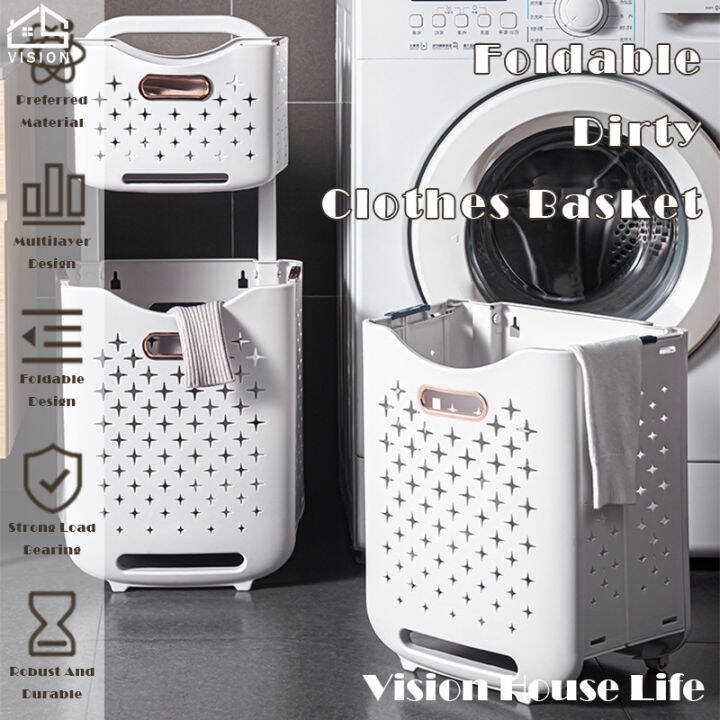 Vision 1/2 Layers Trolley Dirty Clothes Basket Household Foldable Dirty