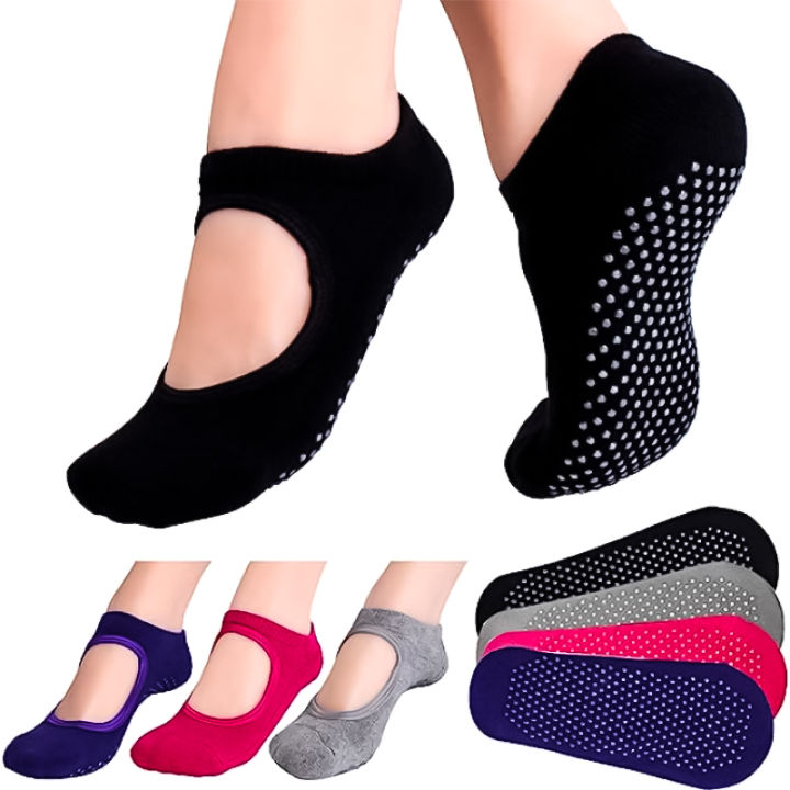 Yoga Socks for Women Non-Slip Grips & Straps for Pilates, Pure Barre,  Ballet, Dance, Barefoot Workout Yoga Socks (4 Pairs)