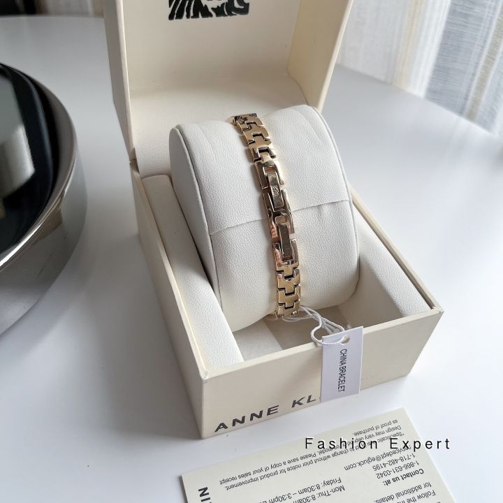 ของแท้100-นาฬิกาข้อมือ-สีทอง-anne-klein-womens-ak-2626rgrg-diamond-accented-dial-gold-tone-open-bangle-watch