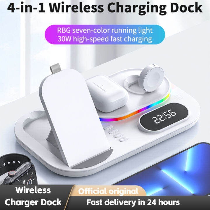 Multifunction Wireless Charging Station With Digital Clock And Night