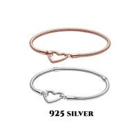 [พร้อมส่งจากกรุงเทพ]Pandora แท้ เงิน925 14K rose gold สร้อยข้อมือ กำไล Moments heart snake chain bracelet ของแท้ 100%