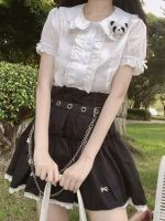 French Korea เสื้อเชิ๊ตสีขาวคอบัวแขนตุ๊กตา จับจีบน่ารัก