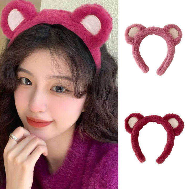 Plush Strawberry Bear Headband Women's Face Wash Headband Cute Hairpin