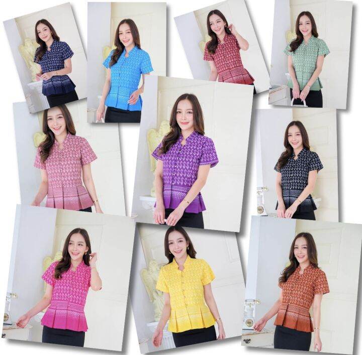 เสื้อพื้นเมืองผู้หญิง-คอจีน-แขนสั้น-ระบายชาย