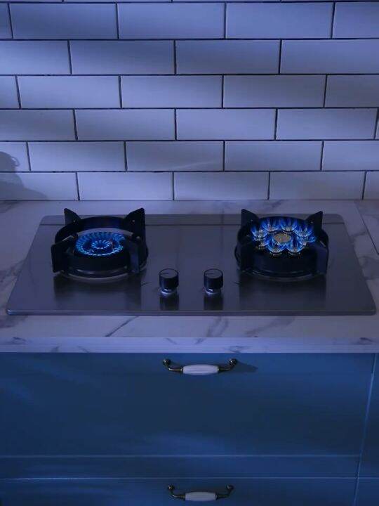 Flip Folding Double Burner Stainless Steel Gas Cooker Desktop Builtin