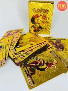 54 Pieces Of Pokemon Gold Cards Box Golden Letter Spanish Playing