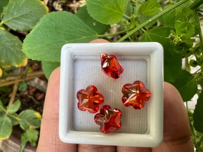 พลอย เพชร CZ เพชร รัสเซีย ยอดเยี่ยม เนื้อแข็ง AAA ORANGE สีส้ม ดอกไม้ 8X8 มม (1 เม็ด) CUBIC ZIRCONIA CZ SYNTHETIC DIAMOND  FLOWER SHAPE 8.00 MM (1PCS)