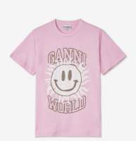 พร้อมส่ง Ganni เสื้อยืดสีชมพู แท้ 100% ป้ายห้อยจากเกาหลี size s อก 37 นิ้ว