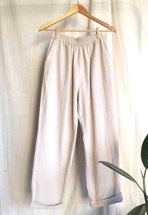 khaki-simple-set-ชุดเซ็ตเสื้อเอวจั๊ม-กางเกงขายาว