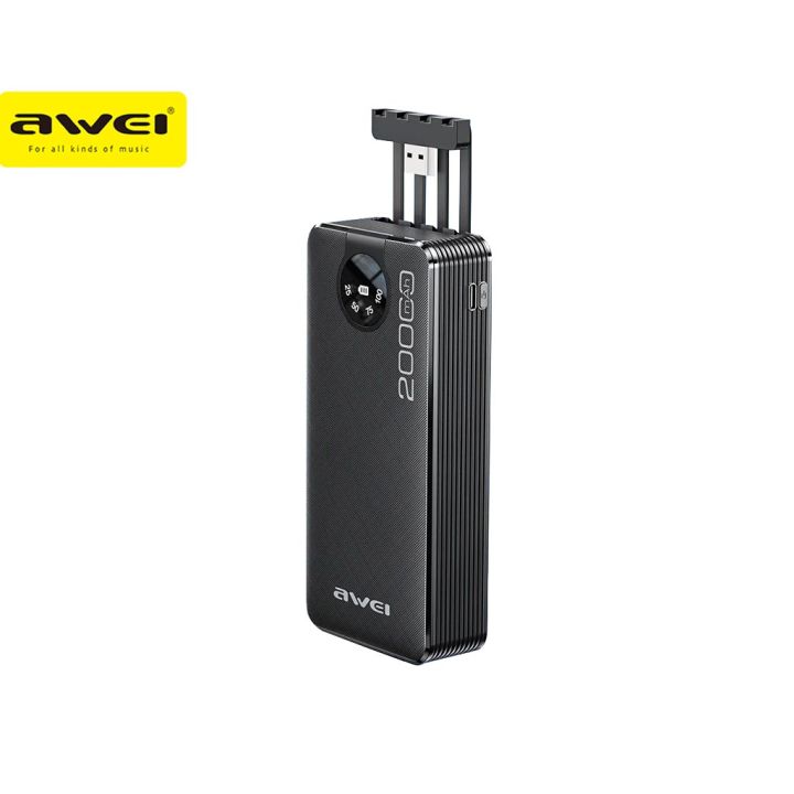 Powerbank 20000mAh Display + Cables USB/PD/iPhone Lightning/MicroUSB AWEI  (P134K) black, all GSM accessories \ Power Banks