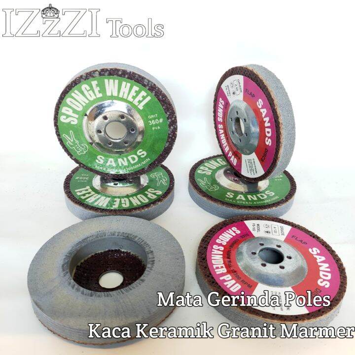 Mata Gerinda Poles Bepel Kaca Keramik Granit Marmer Size Inch Sponge Wheel Sands Batu Gerinda