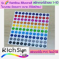 สติกเกอร์ วงกลม ตัวเลข 1-10 หลายสีสัน ขนาดวงกลม 20มิล (2ซม)