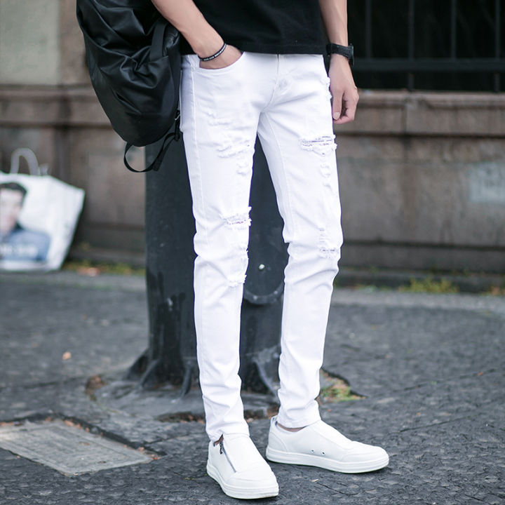 Men's Slim-Fit Lycra White Jeans