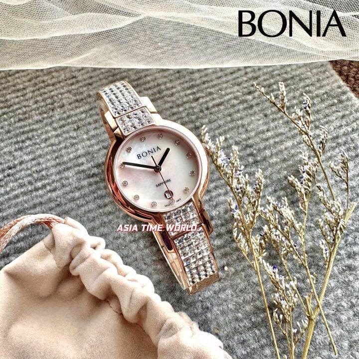 Original] Bonia BNB10667-2317S Elegance Women Watch with Sapphire Glass  Silver Stainless Steel Decorated Fine Crystals