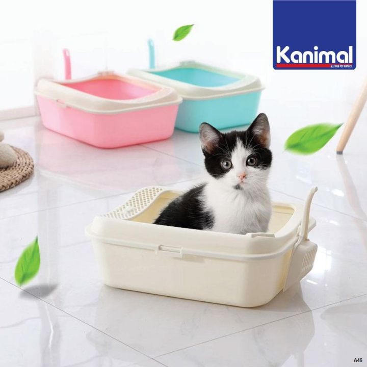 kanimal-cat-toilet-ห้องน้ำแมว-กระบะทราย-มีขอบกันทรายเลอะ-สำหรับแมวพันธุ์เล็ก-ลูกแมว-ขนาด-38x30x14-ซม-แถมฟรี-ที่ตักทรายจ