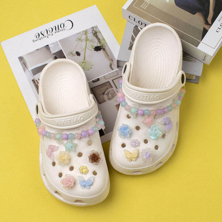 16ชิ้น เซ็ต Crocs Jibbitz รองเท้าน่ารักเครื่องประดับ Diy เรซิ่น Camellia ผีเสื้อรองเท้าดอกไม้สี