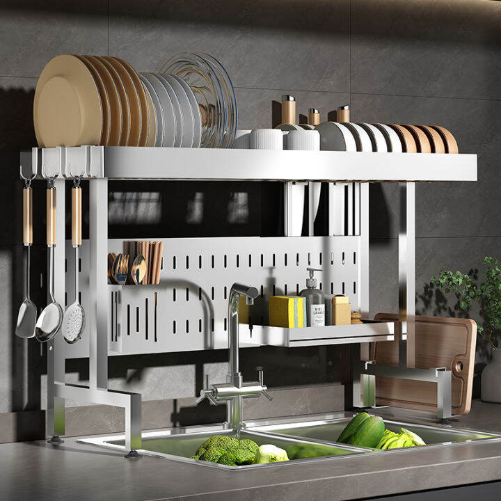 304 Stainless Steel Dish Draining Rack Retractable Kitchen Sink Storage