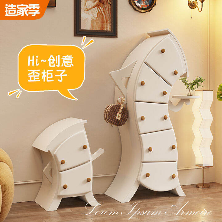 Solid Wood Chest of Drawers White Cream Style Crooked Drawer