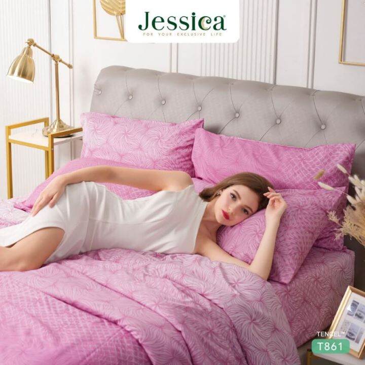 jessica-ชุดผ้าปูที่นอน-tencel-ทอ-500-เส้น-พิมพ์ลาย-graphic-t861-สีชมพูเข้ม-เจสสิกา-5ฟุต-6ฟุต-ผ้าปู-ผ้าปูที่นอน-ผ้าปูเตียง-ผ้านวม-กราฟฟิก