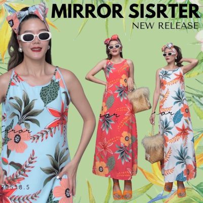 🏷️Mirrorsister #20518.5 เดรสแขนกุดตัวยาว เดรสลายดอก เดรสยาว ชุดไปเที่ยว ชุดไปทะเล ชุดใส่สบาย