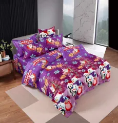 GioShop Bedding's 3in1 VIOLET LV 4Corner Garterized High Quality Premium  Canadian Cotton Bedsheet Collection (1 Fitted Bedsheet With 2 Pillow Case)  Single/Double/Family/Queen/King