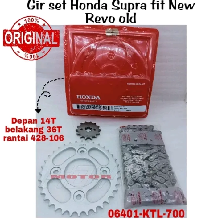 Gir set Gear set Rantai roda Drive chain kit Honda Supra fit new Revo