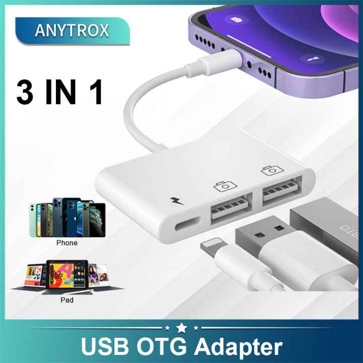 SD Card Reader, 5 in 1 USB Female OTG Adapter with 3.5 mm Headphone Jack + Charging Splitter Sd/tf Camera Adapter Connection Kit Compatible with Apple