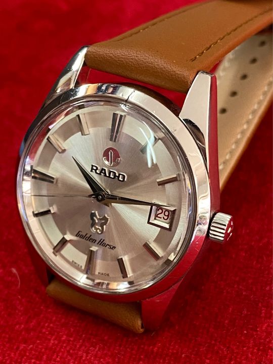 rado-ม้าเงิน-25jewels-golden-horse-automatic-ตัวเรือนสแตนเลส-นาฬิกาผู้ชาย-มือสองของแท้-ตำหนิตัวเรือนมีรอยแตก